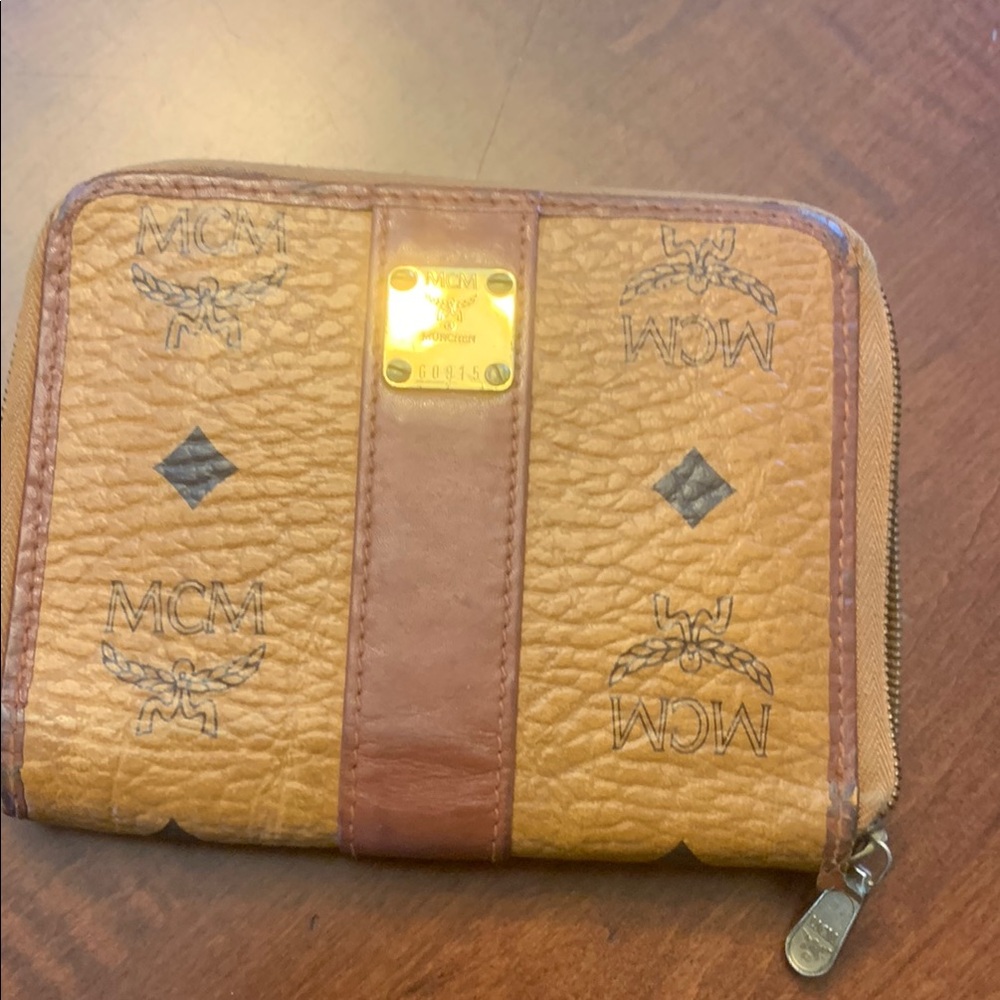 MCM Brown and Tan Leather Zip Wallet